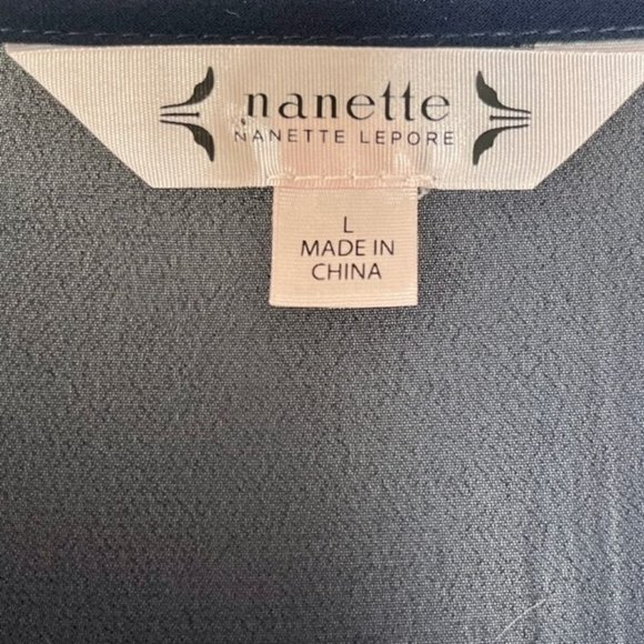 Nanette Lepore Sheer Navy Blue L/S Ruffled Blouse Top w/Cami - L - Picture 8 of 8